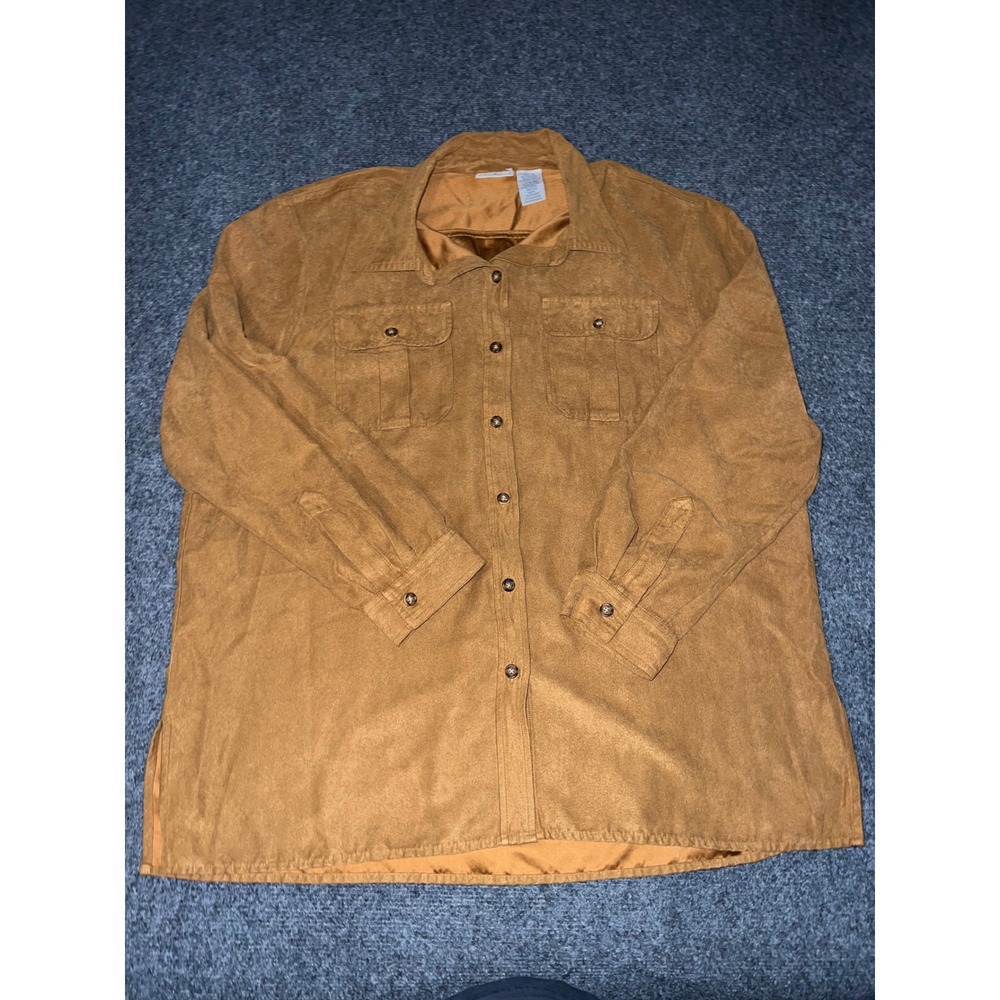 White Stag Womens XL Faux Suede Button Down Shirt Rubber Tan Brown WS511518
